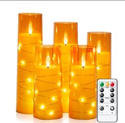 5 Pcs Battery Operated Acrylic Flickering LED Candles Fairy Lights for Romantic Ambiance and Home Decoration(Gold)
