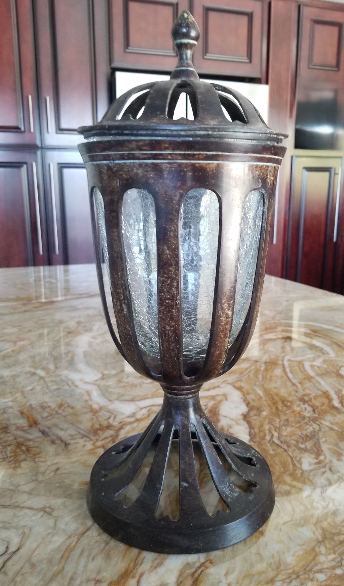 Elegant Brown Large Metal Glass Candle Holder Lantern Outdoor Table Patio Decor