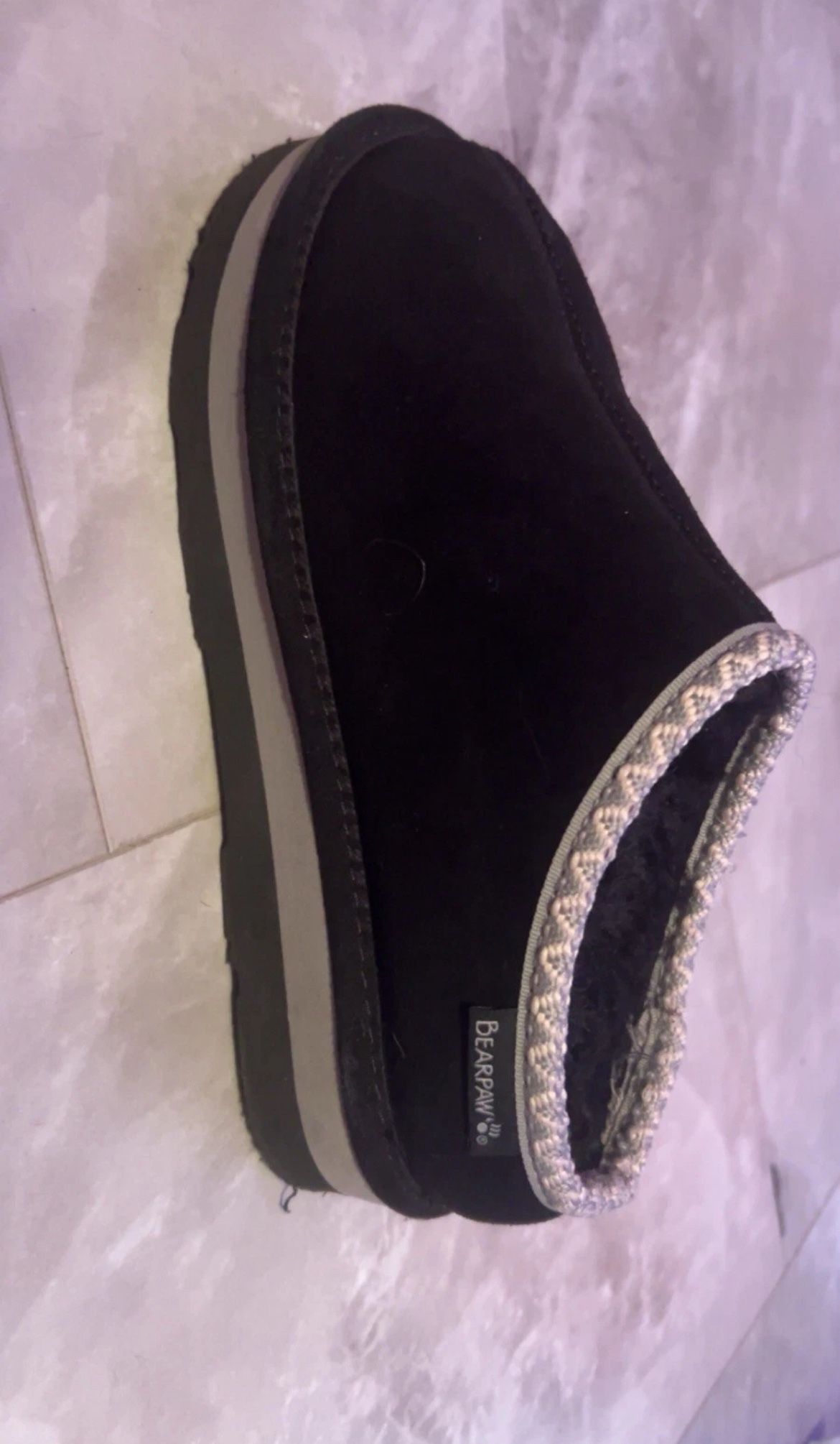 Bear Paw Slippers Black grey Pink Size 8 With Box