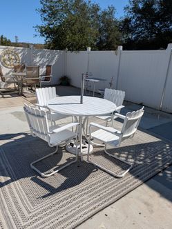 White Outdoor Patio Table and Chair Set