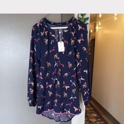 NEW SIMPLY SOUTHERN size Medium Blouse Dogs Long Sleeve Tunic Work Office #doglovers #simplysouthern #preppy #dogs #nwt