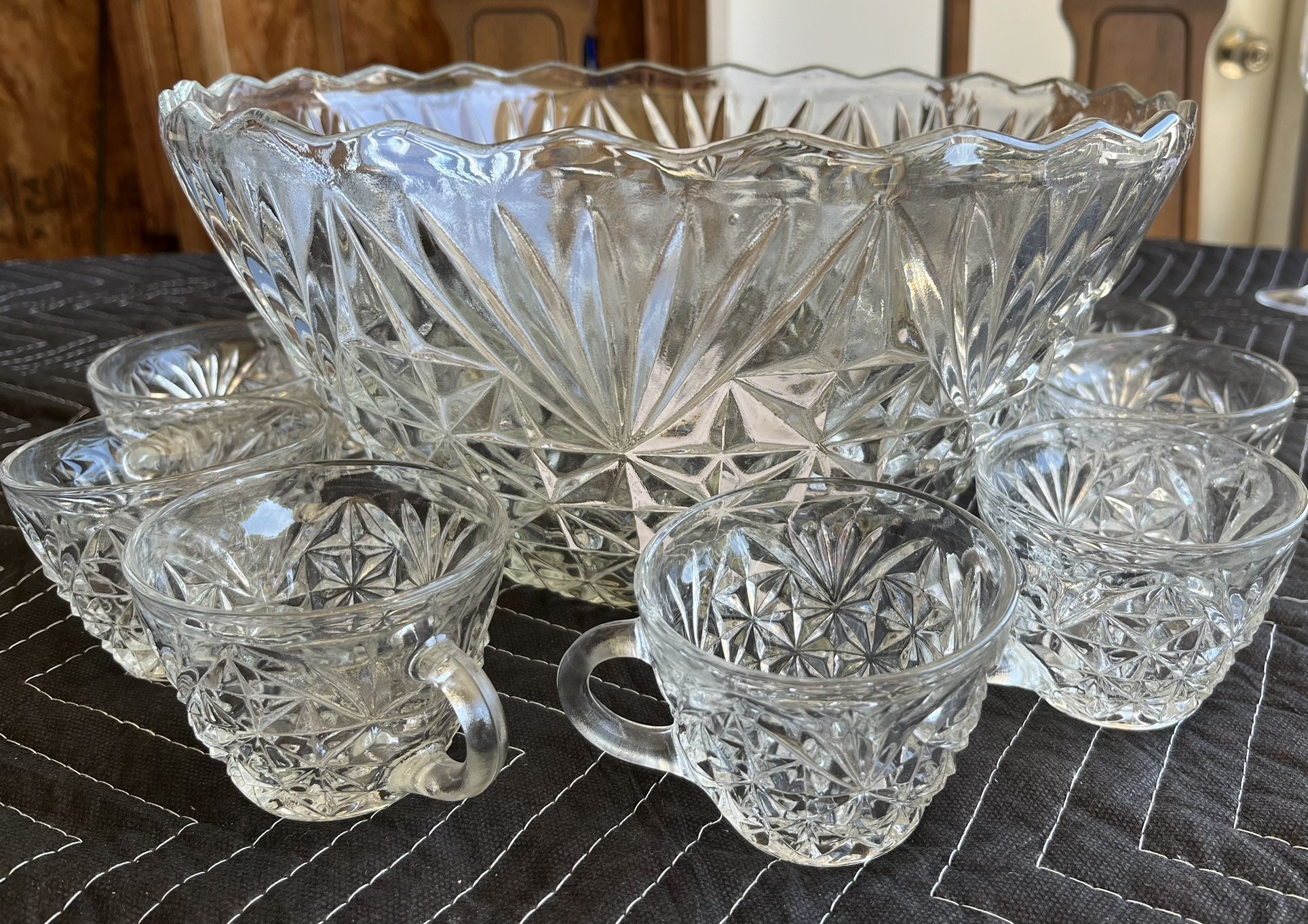 Vintage Anchor Hocking Arlington Glass Punch bowl and Glasses