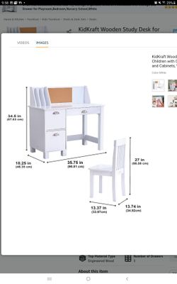 KidKraft Wooden Study Desk for Children with Chair, Bulletin Board and Cabinets, White

