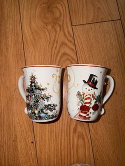 Christmas Holiday Ceramic Mugs Set of 2