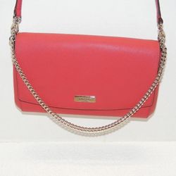 KATE SPADE NEW YORK SMALL RED LEATHER FLAP OVER CROSS BODY/ SHOULDER HANDBAG