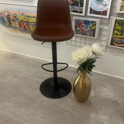 Two High Chairs Dark Brown Leather 