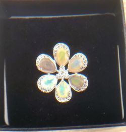 1.25 CT Australian Fine Opal and 39 Round White Topaz Ring