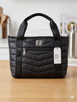 Nautica Black Quilted Tote Bag