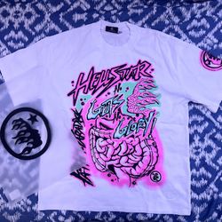 white and pink Hellstar shirt size L