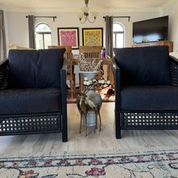 Pier 1 Imports Black Rattan Barrel-Back Chairs – Pair