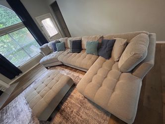 Beige Sectional Sofa with Ottoman