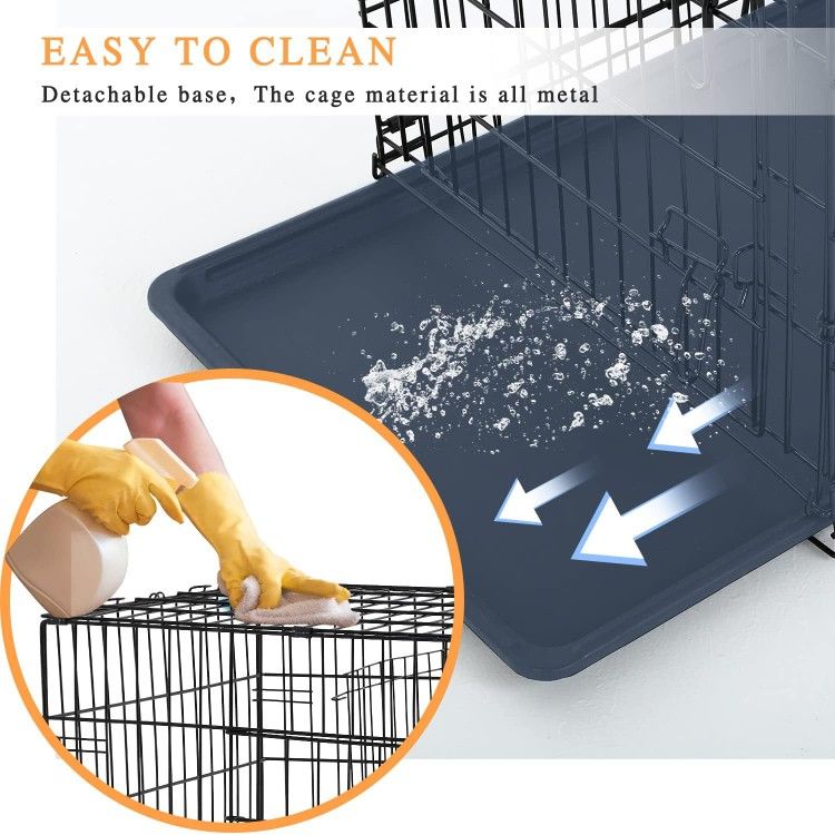Dog Wire Cage 24 inches Reinforced Dog Crate Collapsible Pet Cage with Double Doors Leak Proof Plastic Tray Outdoor Indoor Portable for Pets Cats and