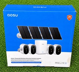 AOSU 2K Solar Wireless Security Camera System 4 Cam Kit Outdoor | New Sealed!