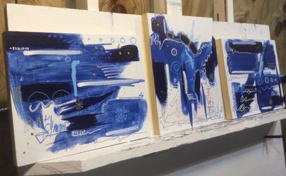 LAST SALE PRICE !!!! “Abstract” Triptic Original Paintings On Wood