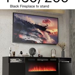 P160🔥Fireplace TV Stand with 36" Electric Fireplace, LED Light Entertainment Center, Modern Wood Texture Entertainment Stand with Highlight Storage C