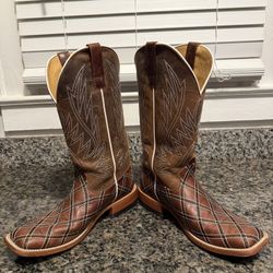 HORSE POWER BROWN PATCHWORK STITCHED WIDE SQUARE TOE COWBOY BOOTS