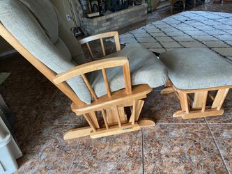 Comfortable Rocking chair and rocking feet rest. Nice neutral color. Both work perfectly fine.