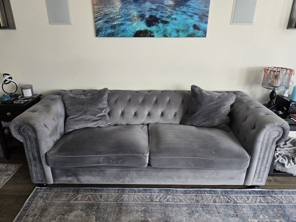 Willa Arlo Odum 95" Velvet Rolled Arm Chesterfield Sofa
