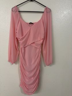 Pink Long Sleeve Ruched Mini Dress