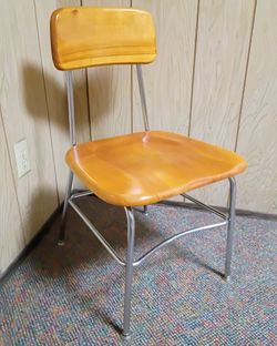 Mid Century Modern Vintage Atomic Heywood Wakefield Thin Line Maple Chrome Side Desk Chair Side
