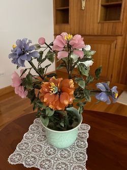 Vintage Asian Jade Stone Glass Plant