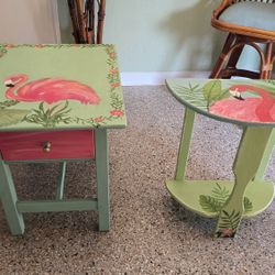 2 HAND PAINTED Flamingo Tables, Entry Way, DECOR
