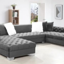 XL London Gray Velvet Double Chaise Sectional


