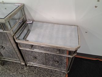 Mirrored Nightstand Set of 2 one interment stand