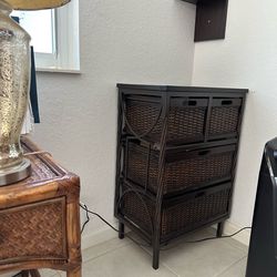 Wicker Storage Cabinet—dark brown, Wood & Metal Frame