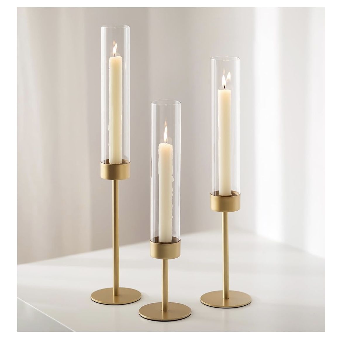 Long stemmed Hurricane Glass Candles Wedding