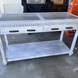 Solid Wood & Marble Farmhouse Entryway Table 