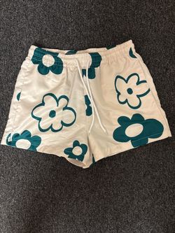 White Floral Print Drawstring Shorts