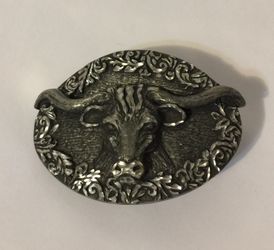 EGE Longhorn Bull Head Belt Buckle 1993 Pewter Made in the USA