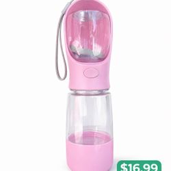 Portable Dog Water Bottle 4-in-1 – Leak Proof – Pink