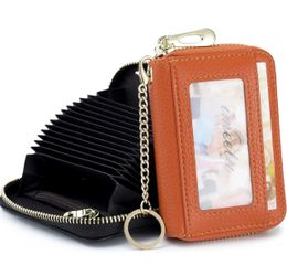 Wallet Orange , meetu RFID Credit Card Holder, Small Leather Zipper Card Case Wallet with Removable Keychain ID Window (Orange)