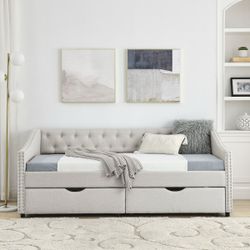 TWIN SIZE UPHOLSTERED DAYBED WITH DRAWERS