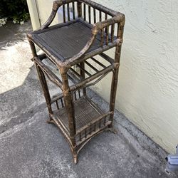 Vintage Rattan Entry Console Or End Table Or Plant Stand