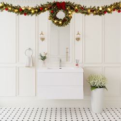 36" Floating Bathroom Vanity with Sink, Modern Wall-Mounted Bathroom Storage Vanity Cabinet with Solid Surface Top Basin and Soft Close Drawers