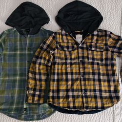 Cat & Jack Boys' Hooded Flannel Shirt/ jacket & Art Class Flannel Hooded Long Sleeve Button-Down Shirt