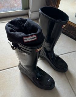 Hunter gloss boots - 6.5/7 - with Hunter fleece lining - like new