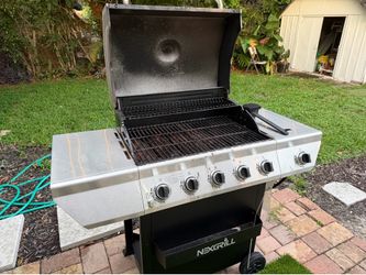 Nexgrill 5-Burner Propane Grill w/ Side Burner, 2 Propane Tanks, Rain Cover