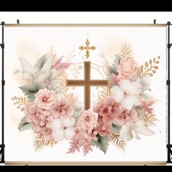 Baptism Floral Cross Backdrop