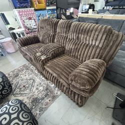 Manual Recliner Loveseat Fur Like Fabric 