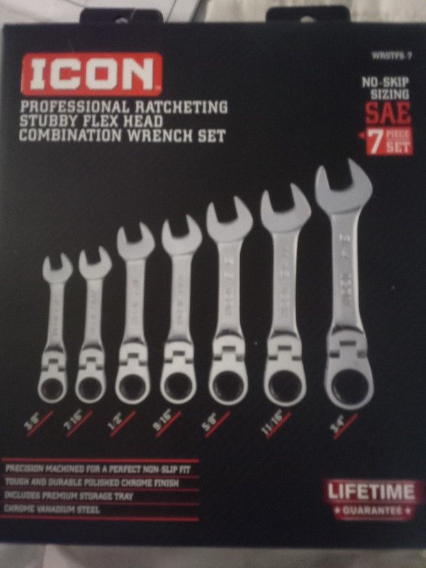 Icon Stubby Flex Head Ratchet Wrench Set Sae
