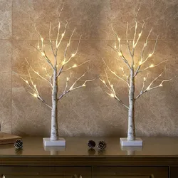Lighted Birch Tree Christmas Decorations Indoor for Home, 2Pack 24 LED Battery Operated/USB Tabletop Mini Small Artificial White Trees with Lights for
