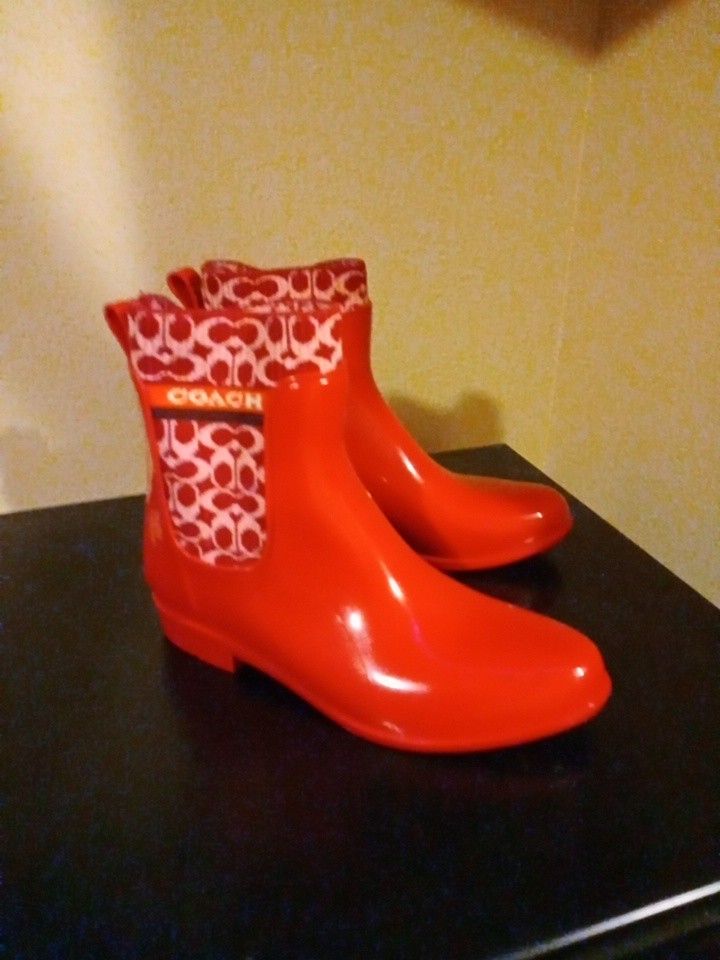 Coach Apple Red Rain boots