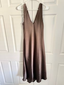 Brown Satin Slip Midi Dress