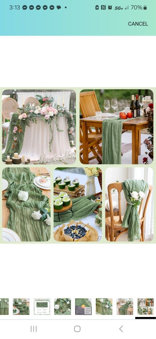 10 Sage Cheese Cloth Table Runners 9ft