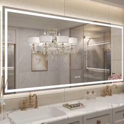 KIOTEE 72 in. W x 36 in. H Rectangular Frameless Front and Back Lighted Anti-Fog Wall Bathroom Vanity Mirror, Tempered Glass