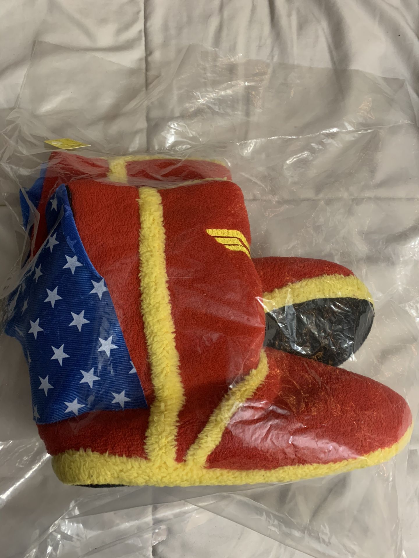 DC Comics Wonder Woman Caped Shoes Boot Slippers NEW Color: Red/Blue/Yellow. Original 1940 Theme. Comfy for everyday wear. Size: 8.5-9.5. 10 inches i
